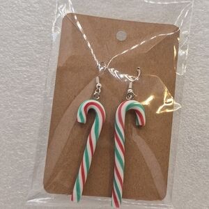 Festive Candy Cane Dangle Earrings - Red, White & Green